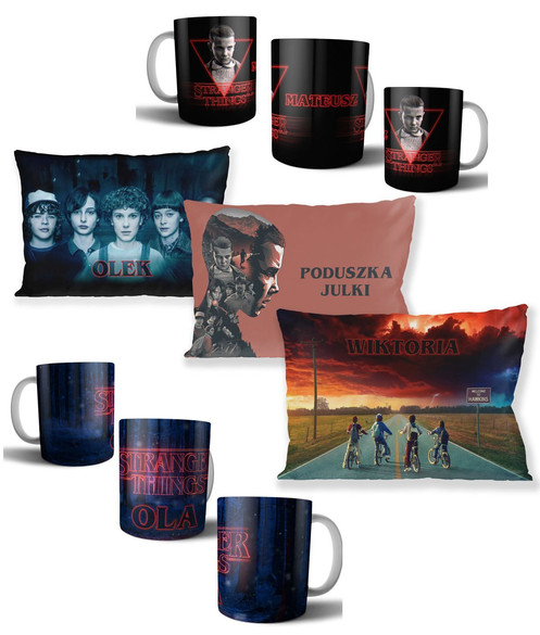STRANGER THINGS Zestaw poduszka kubek WZORY+GRATIS