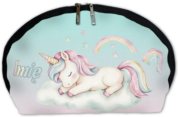 Kosmetyczka Jednorożec śpiący na chmurce – pastelowa, personalizowana dla dziecka
