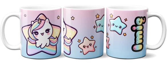 Kubek Jednorożec Kawaii w gwiazdce – personalizowana, prezent dla dziecka