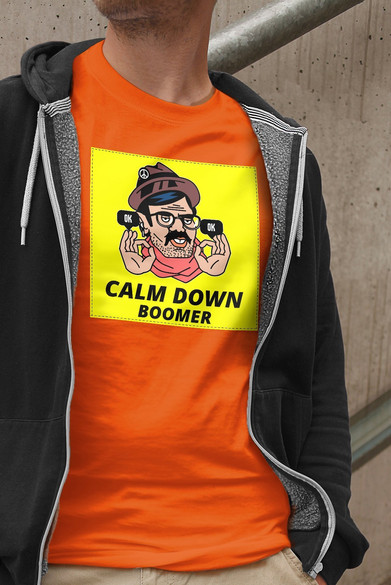 Koszulka z naszywką Calm down boomer
