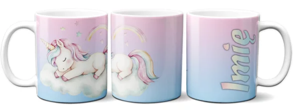 Kubek Jednorożec śpiący na chmurce – pastelowa, personalizowana dla dziecka