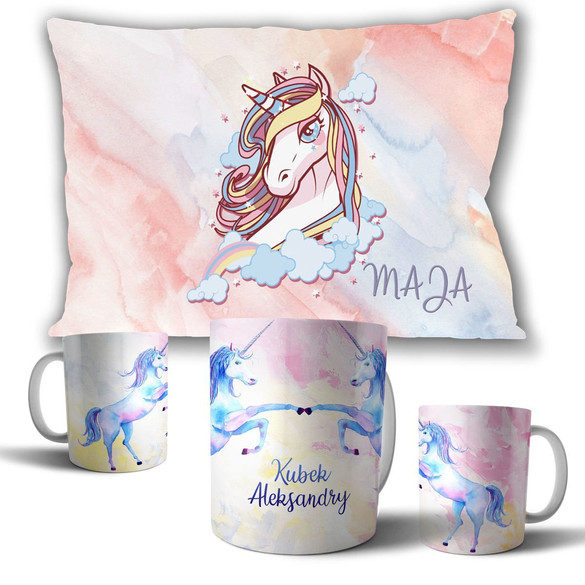 JEDNOROŻCE Zestaw poduszka kubek WZORY+GRATIS