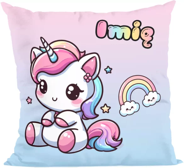 Poduszka Jednorożec Kawaii z tęczą – słodki styl, idealna dla dziewczynki 40x40cm