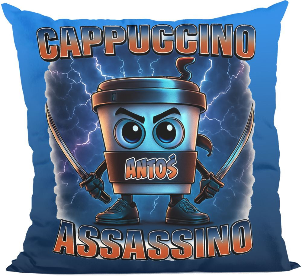 Poduszka Italian Brainrot Cappuccino Assassino z piorunami