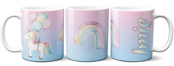 Kubek Jednorożec z balonami – pastelowa, z imieniem, prezent dla dziewczynki