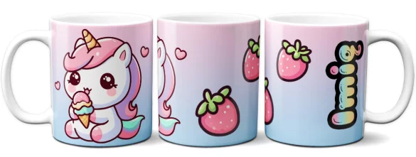 Kubek Jednorożec Kawaii z lodem – dodaj imię