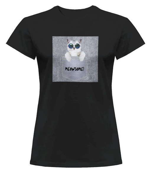 Bluzka damska z naszywką Meowsomepocket