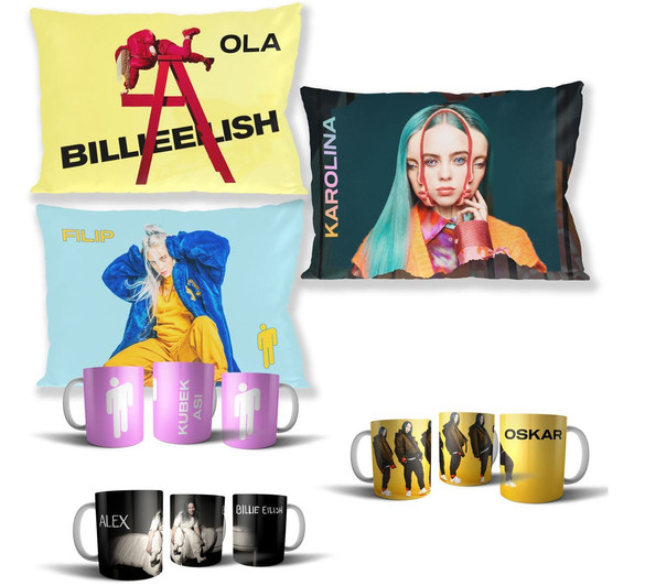 BILLIE EILISH Zestaw poduszka kubek WZORY+GRATIS