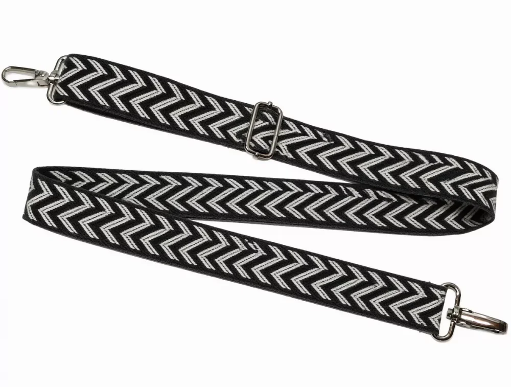 Pasek do torby w jodełkę beżowo-czarny 38 mm z regulacją długości 76–134 cm i dwoma karabińczykami
