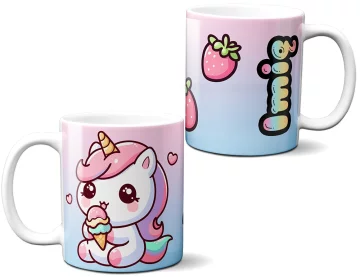 Kubek Jednorożec Kawaii z lodem – dodaj imię