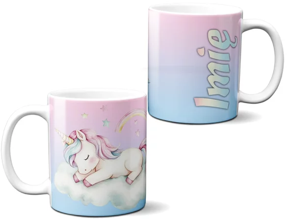 Kubek Jednorożec śpiący na chmurce – pastelowa, personalizowana dla dziecka