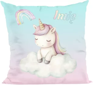 Poduszka Jednorożec na chmurce – personalizowana, pastelowa 40x40cm