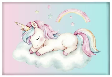 Magnes Jednorożec śpiący na chmurce – pastelowa, personalizowana dla dziecka