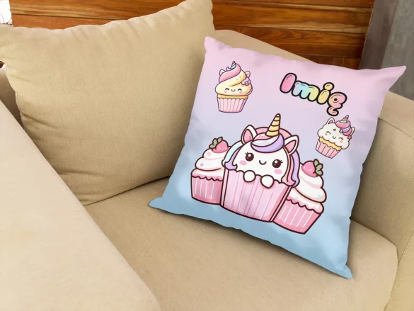 Poduszka Jednorożec Kawaii muffinka – słodki styl, dla dziewczynki 40x40cm