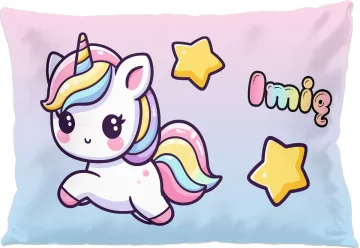 Poduszka Jednorożec Kawaii z gwiazdkami –  z imieniem gratis 60x40cm