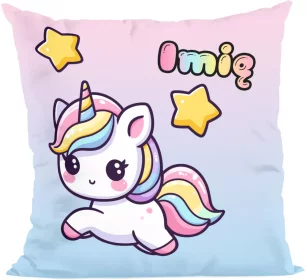 Poduszka Jednorożec Kawaii z gwiazdkami –  z imieniem gratis 40x40cm
