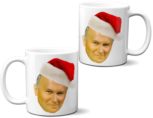 Kubek Jan Paweł 2 z czapką Mikołaja JP2