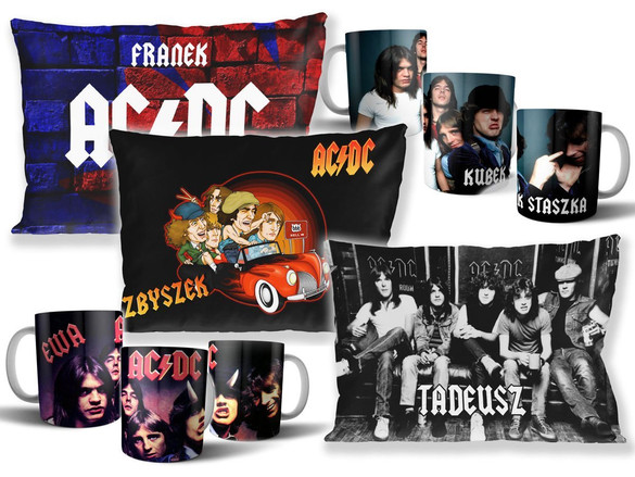 Zestaw AC/DC poduszka+kubek+GRATIS  WZORY