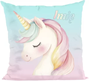 Poduszka Jednorożec romantyczny – pastelowa, z imieniem 40x40cm