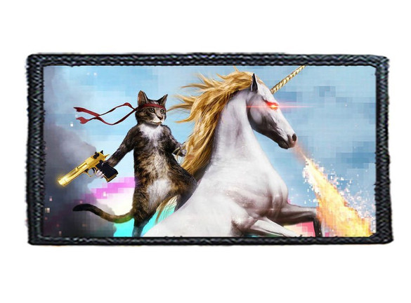 Naszywka CAT ON UNICORN WITH A GUN / KOT NA JEDNOROŻCU Z BRONIĄ