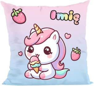 Poduszka Jednorożec Kawaii z lodem – dodaj imię 40x40cm