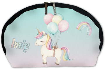 Kosmetyczka Jednorożec z balonami – pastelowa, z imieniem, prezent dla dziewczynki