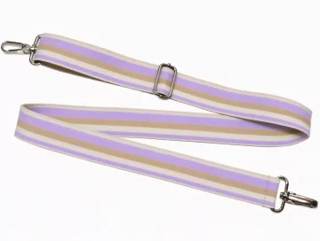Pasek do torby w paski jasnofioletowy z beżowymi brzegami 38 mm