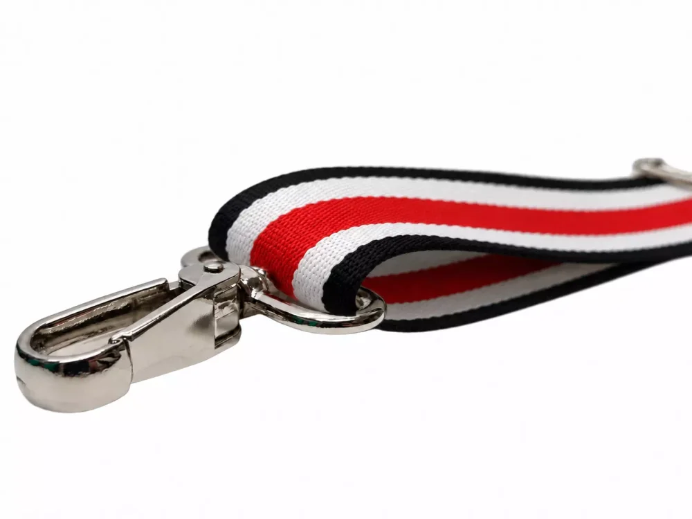 Srebrny metalowy karabińczyk paska do torby w paski czarno-biało-czerwony 38 mm