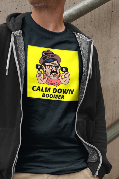 Koszulka z naszywką Calm down boomer