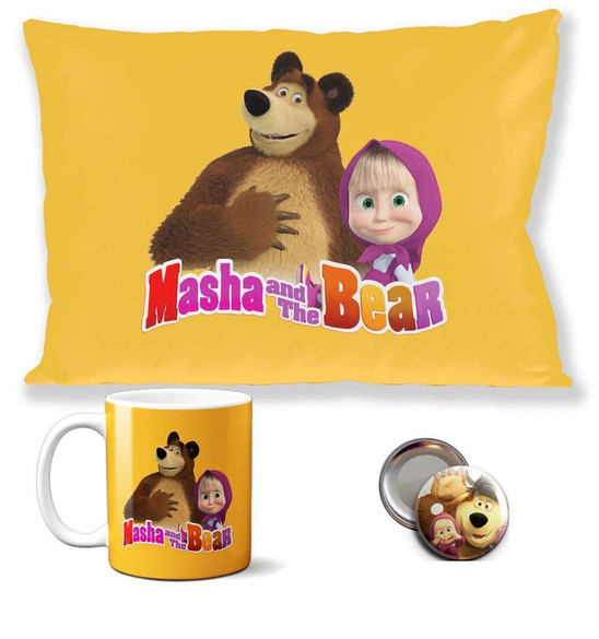 Zestaw MASZA I NIEDŹWIEDŹ poduszka+kubek +GRATIS!