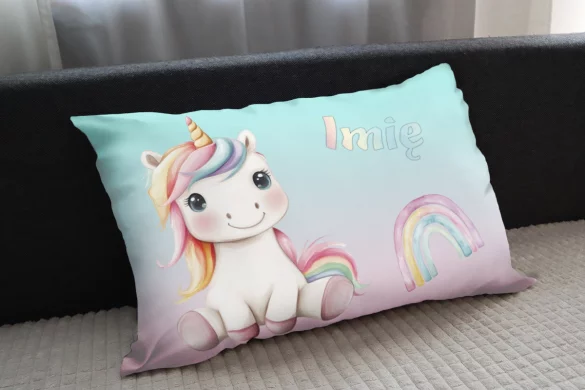 Poduszka Jednorożec słodko uśmiechnięty – imię gratis 60x40cm