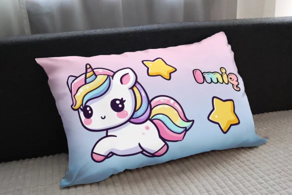 Poduszka Jednorożec Kawaii z gwiazdkami –  z imieniem gratis 60x40cm