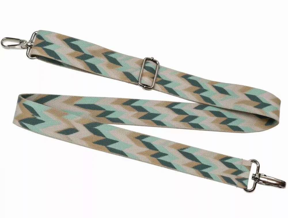 Pasek do torby w romby szałwiowo-beżowy 50 mm z regulacją długości 76–134 cm i dwoma karabińczykami