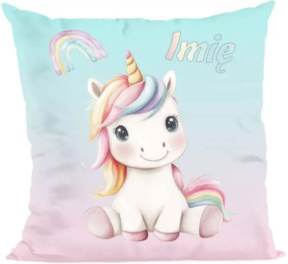 Poduszka Jednorożec słodko uśmiechnięty – imię gratis 40x40cm