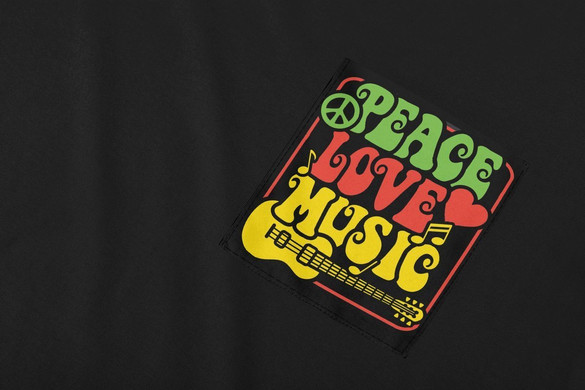 Koszulka z kieszonką PEACE LOVE MUSIC