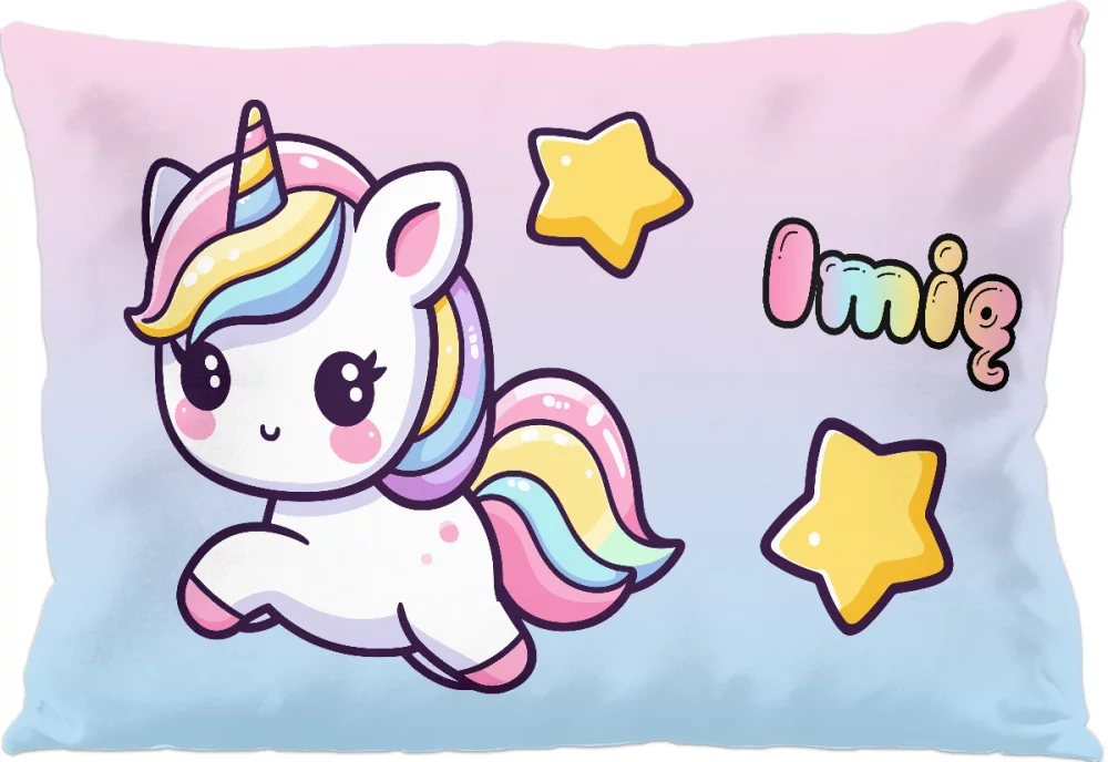 Poduszka Jednorożec Kawaii z gwiazdkami – z imieniem gratis 60x40cm