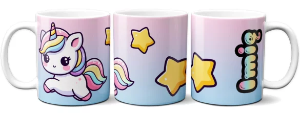 Kubek Jednorożec Kawaii z gwiazdkami –  z imieniem gratis