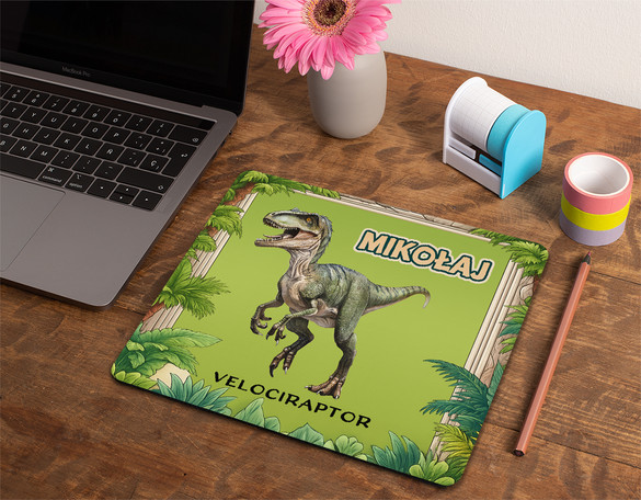 Podkładka Dinozaury Velociraptor + imię dziecka 36x29cm