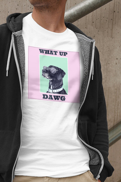 Koszulka z naszywką What up dawg