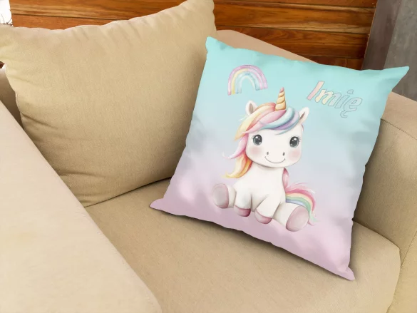 Poduszka Jednorożec słodko uśmiechnięty – imię gratis 40x40cm