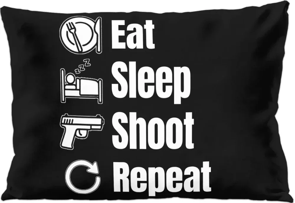 Poduszka dla strzelca Eat Sleep Shoot Repeat 60x40cm