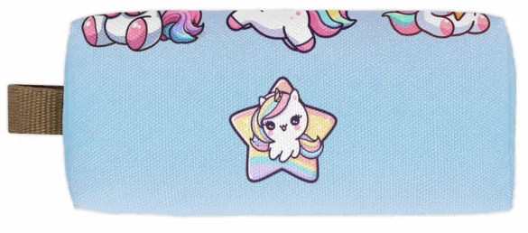 Piórnik szkolny prostokątny z jednorożcami kawaii i imieniem – personalizowany
