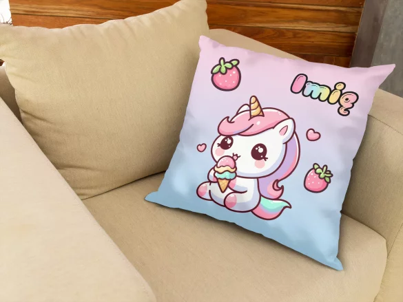 Poduszka Jednorożec Kawaii z lodem – dodaj imię 40x40cm