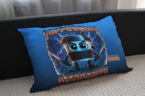 Poduszka Italian Brainrot Cappuccino Assassino z piorunami