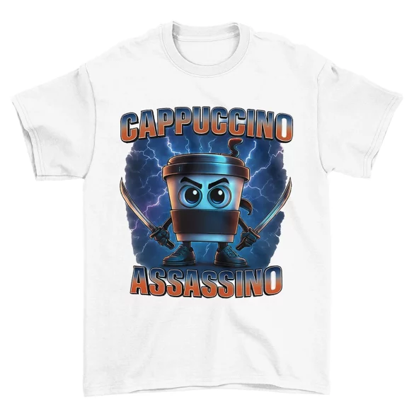 Koszulka Italian Brainrot Cappuccino Assassino z piorunami