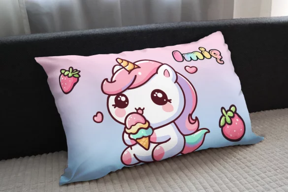 Poduszka Jednorożec Kawaii z lodem – dodaj imię 60x40cm
