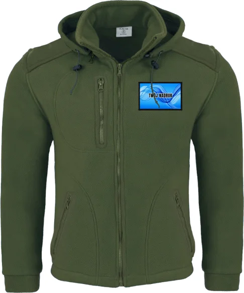 Polar z odpinanym kapturem khaki z własnym nadrukiem – fason i kolorystyka produktu