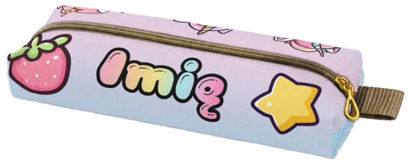 Piórnik szkolny prostokątny z jednorożcami kawaii i imieniem – personalizowany