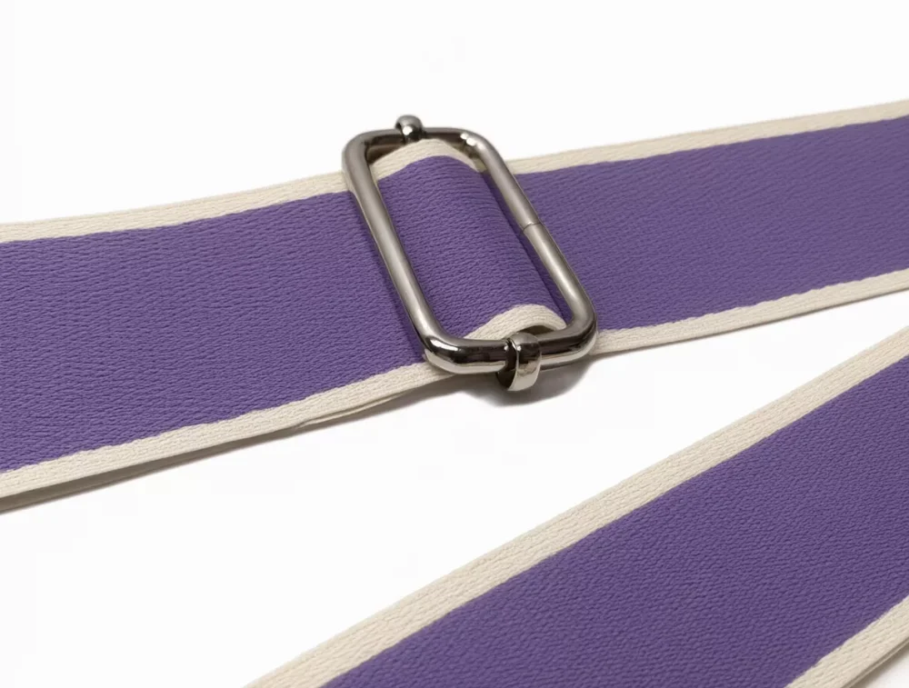 Metalowa przesuwka do regulacji długości paska do torby fioletowy z jasnobeżowymi brzegami 38 mm