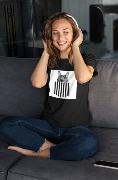 Bluzka damska z naszywką Cat pocket